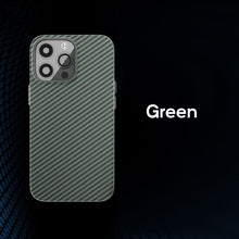 Load image into Gallery viewer, Metal camera frame carbon fiber skin friendly case for iPhone
