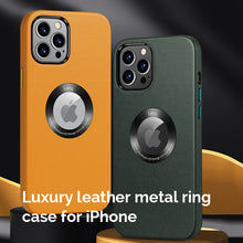 Load image into Gallery viewer, Luxury leather metal ring case for iPhone 12/13 series
