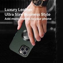 Load image into Gallery viewer, Luxury leather metal ring case for iPhone 12/13 series
